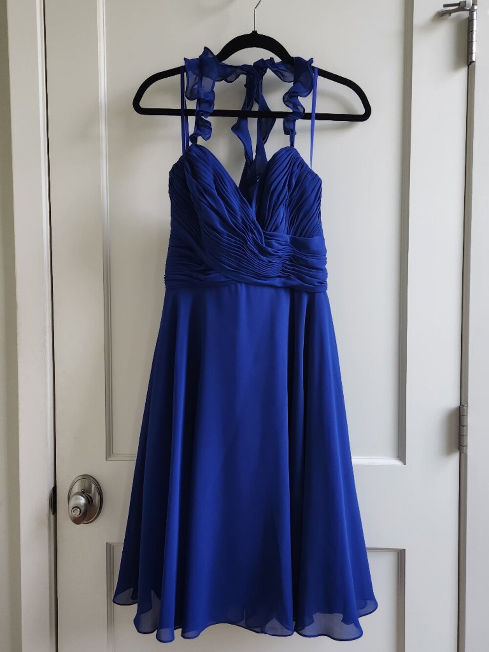 Allure Bridals Cobalt Blue Chiffon Dress Size 10 Pleated Halter Formal